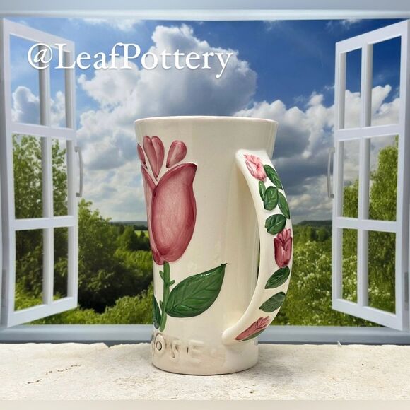 Vintage Handcrafted Rose Floral White/Pink/Green Ceramic Mug Vase - Picture 7 of 8
